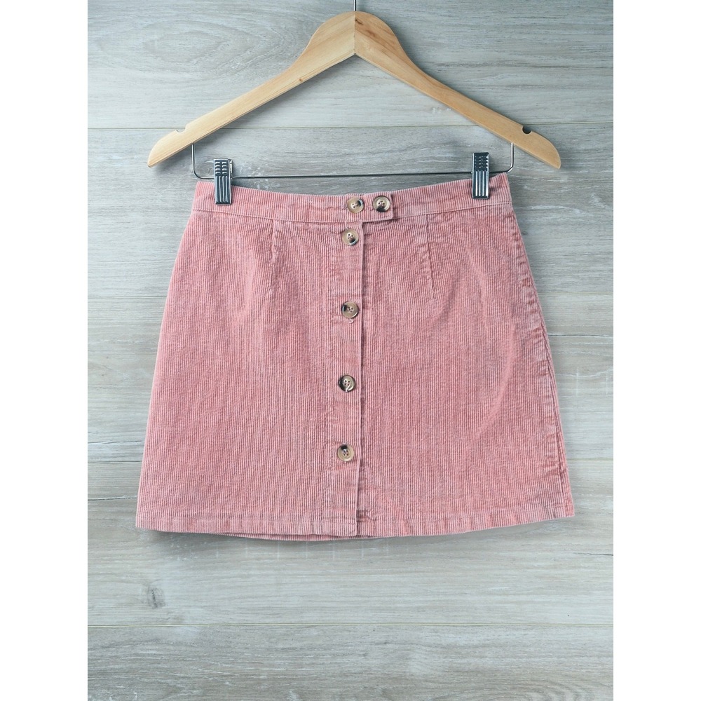 Simplee Corduroy Button Front Mini Skirt Womens Size M Pink Excellent Retro Boho